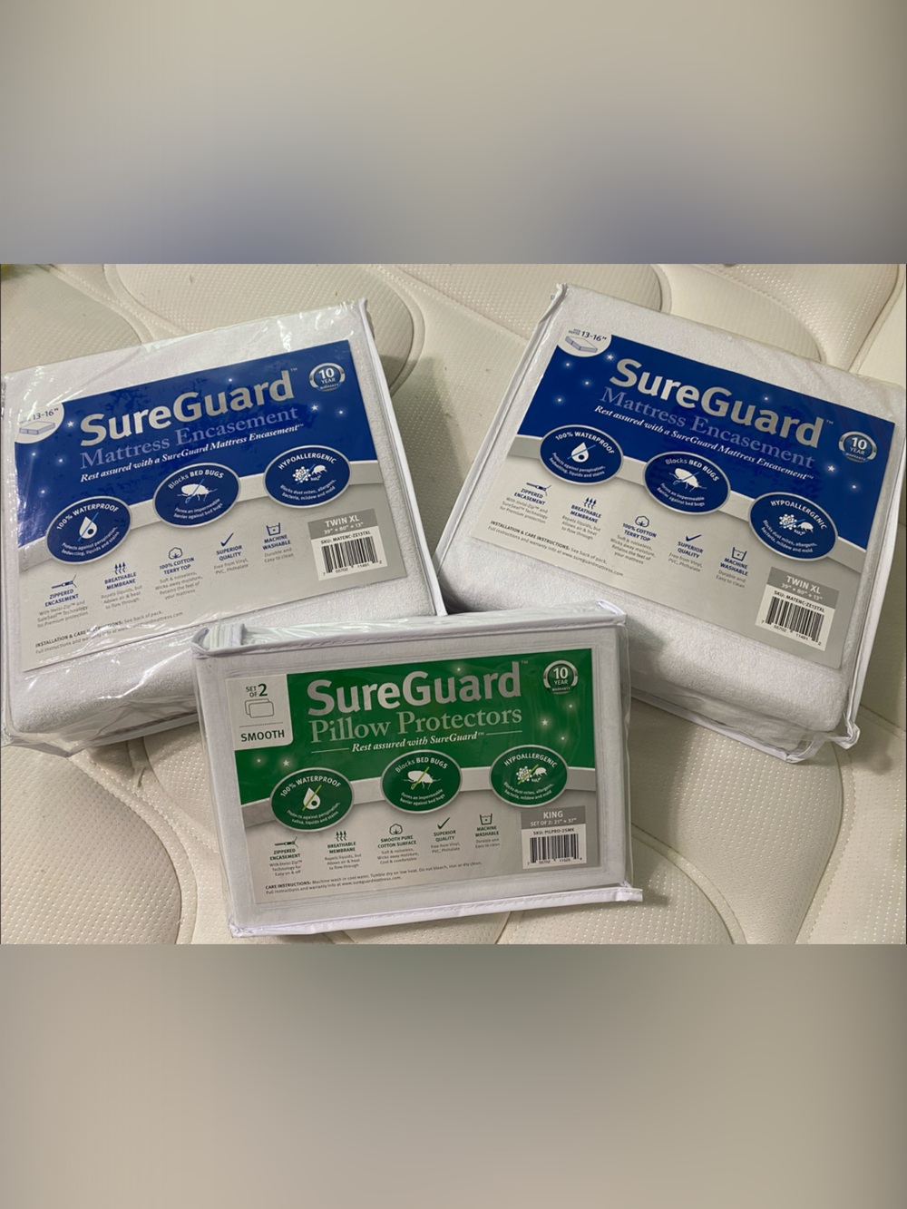 SureGuard Mattress & Pillow Protectors - White